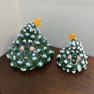 Vtg Scioto Ceramic Glazed Kitschy Smiling Face Christmas Tree Cookie Jar Lot -2